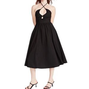 Steve Madden Anais Black Halter Midi Dress NWT Medium Cut Out Smocked Back